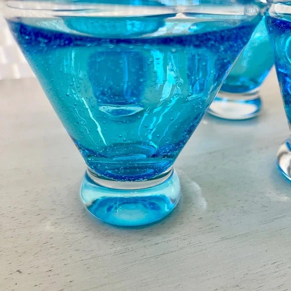 Anthropologie Blue Bubble Stemless Martini Glasses Set of 4 - Picture 5 of 12